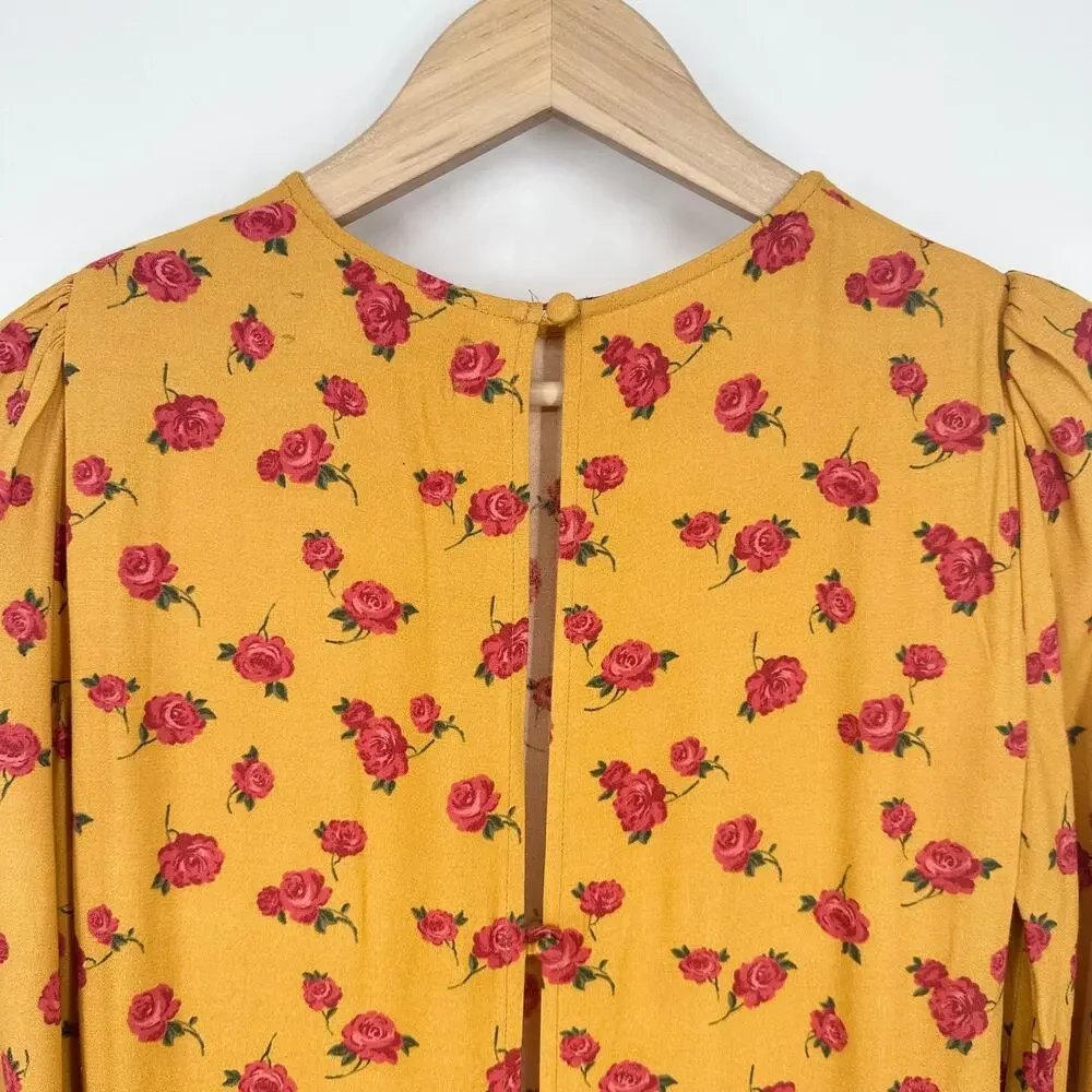 REFORMATION Josephine Midi Dress Floral Puff Long Sleeve Crew Neck Maxi, Amelia - Picture 13 of 15